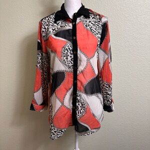 Mix Nouveau Vintage Women's Blouse Size S Long Sleeve‎ Roll Tab Sheer Orange